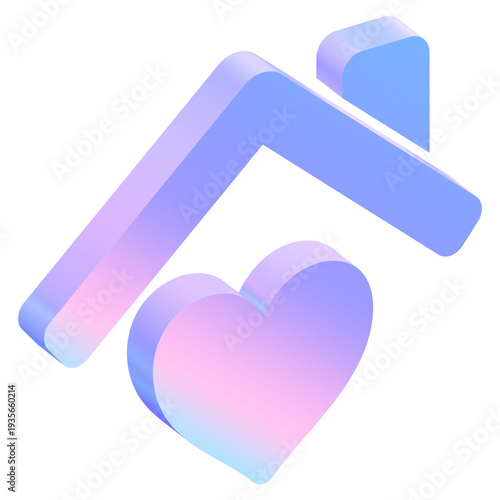 3D Isometric Holographic Home and Heart Icon Set with Pastel Gradient