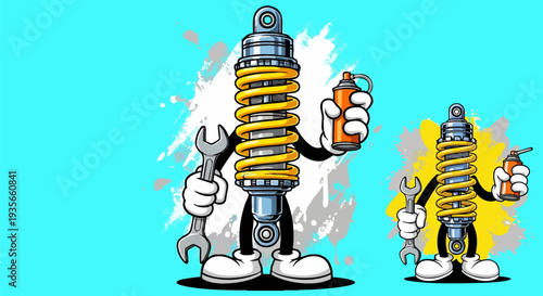 Set of 2 shock absorber cartoon characters vector