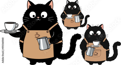 Set of 3 cartoon black cats in aprons vector