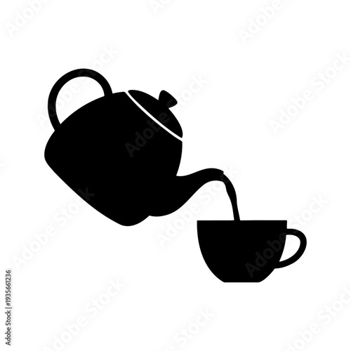 Minimalist silhouette of a teapot pouring tea or coffee into a cup