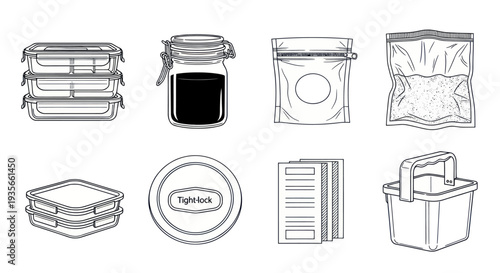 Collection of Various Food Storage Containers.