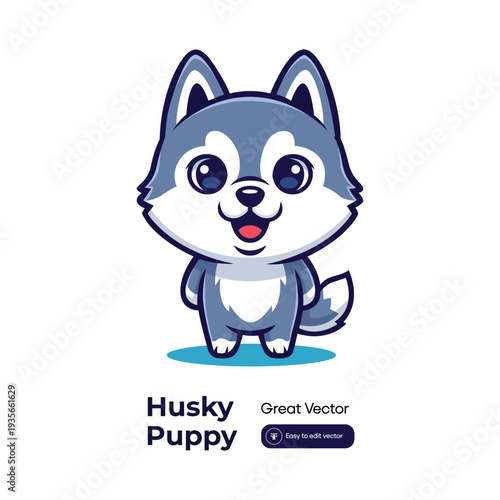 Cute Cartoon Adorable Flat Design Husky Puppy Dog Animal Character Mascot Standing Illustration Graphic Element