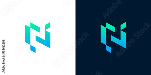Dynamic geometric logo featuring an abstract 'N' shape, rendered in a striking blue to green gradient, perfect for modern tech and digital branding