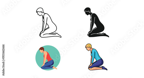 Woman Kneeling Pose Icon Collection Business