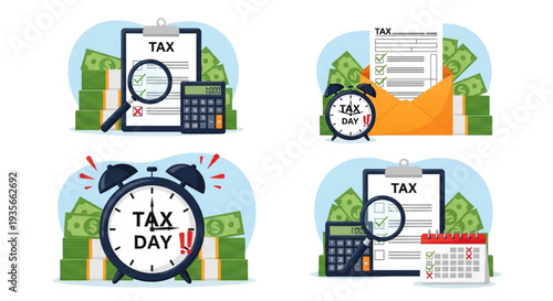 Tax Preparation Deadline Graphics with Money Calculator Calendar for Financial Planning Accounting and Business Management