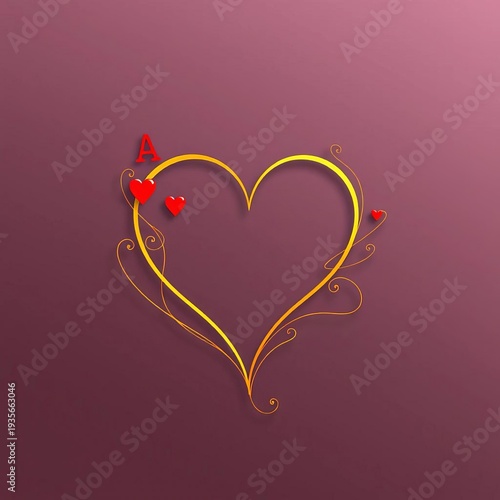 A stylized heart symbol in a continuous single line, reminiscent of a poker card ace or casino aesthetic, featuring elegant swirls and curls,  game,  graphic