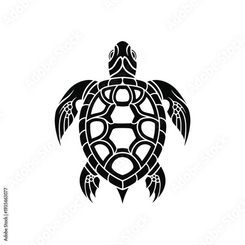 Black tribal style sea turtle silhouette with geometric shell design.