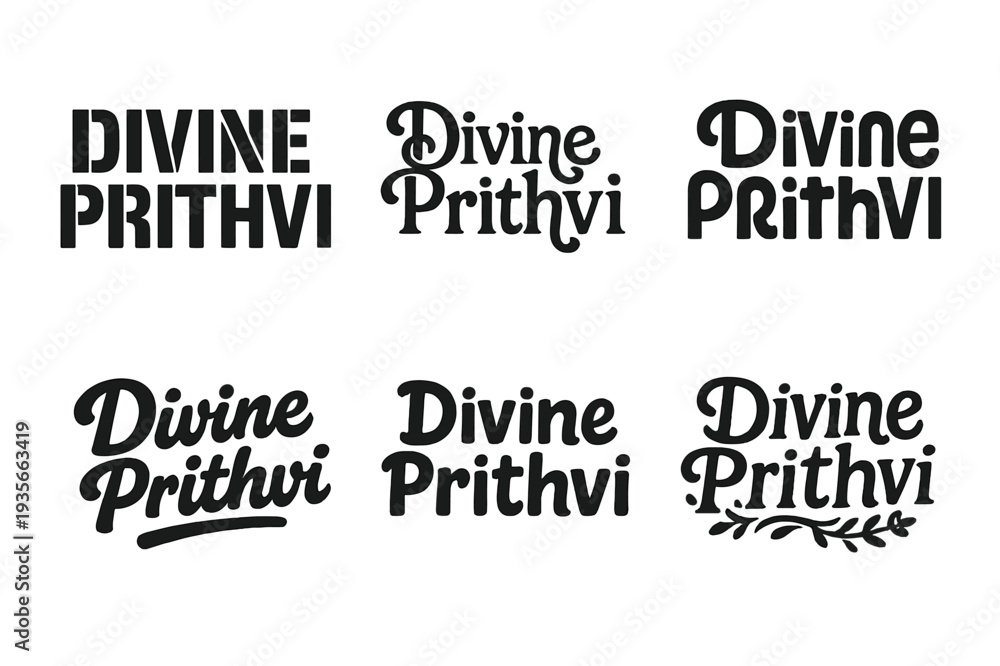 Obraz premium Harmonious Lettering Variations. Divine Prithvi. Set lettering. harmonious lettering variations of the same emblematic concept (Stencil-inspired