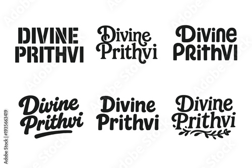 Harmonious Lettering Variations. Divine Prithvi. Set lettering. harmonious lettering variations of the same emblematic concept (Stencil-inspired