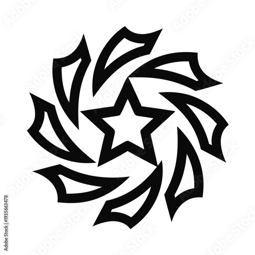 Central star surrounded by curves in graphic design