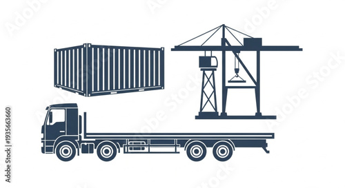 Truck Trailer Container Crane Illustration.