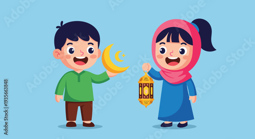 Ramadan Kareem Night Illustration with Mosque, Lanterns, Crescent Moon and Iftar Dates