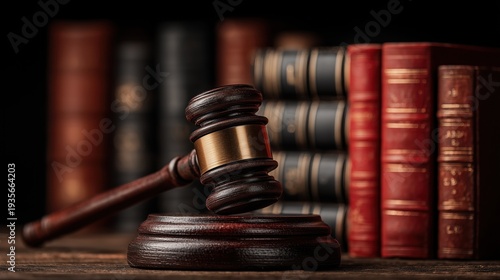 Antique Gavel with Law Books for Legal Proceedings and Courtroom Decor