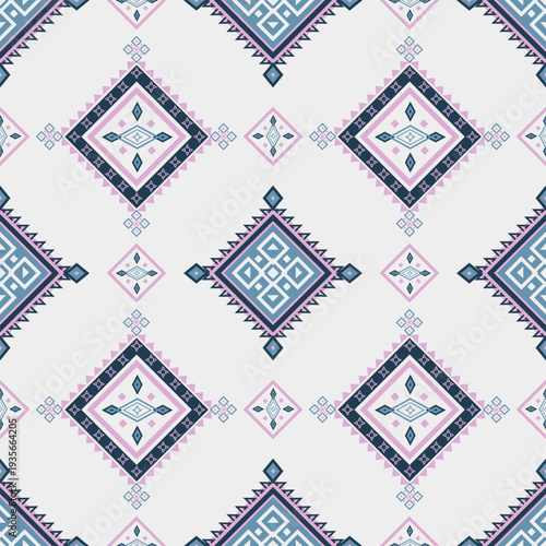 Blue Pink Tribal Geometric Seamless Pattern for Textile, Fabric and Wallpaper Design.