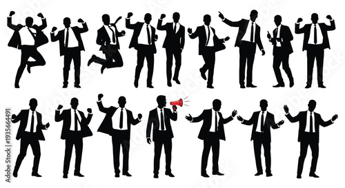 A diverse collection of confident male business professionals in various dynamic poses, perfect for corporate vector illustration.