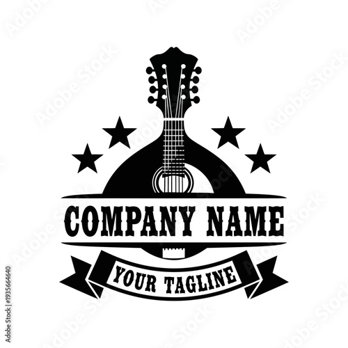 Mandolin music instrument company name and tagline logo design.