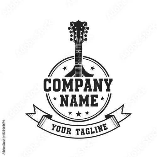 Mandolin musical instrument logo design with company name and tagline.