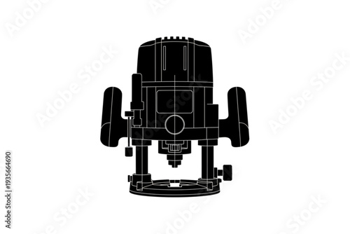 Precision Craftsmanship: a silhouette of a power tool, a router, a symbol of precision, creating accurate and detailed woodworking.