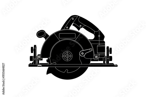 Circular Saw Precision: A detailed silhouette of a circular saw, showcasing its robust design and sharp blade, ready for precise cuts and construction projects.