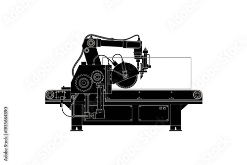 Industrial Precision: A detailed silhouette showcases a cutting-edge industrial machine, ready to execute precise tasks within a workshop environment.