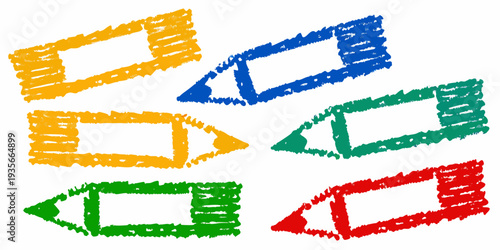 Colorful crayon style arrows pointing in various directions on white background
