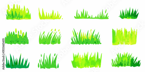 A collection of various green grass illustrations on a white background