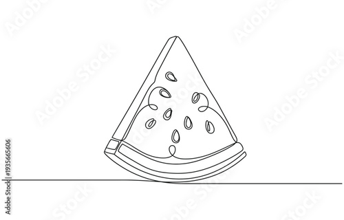 Continuous one line drawing piece of watermelon.
