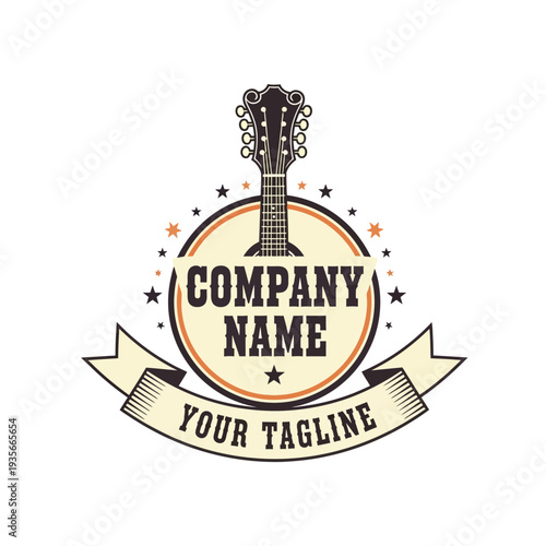 Vintage Mandolin Music Company Logo with Banner and Stars.