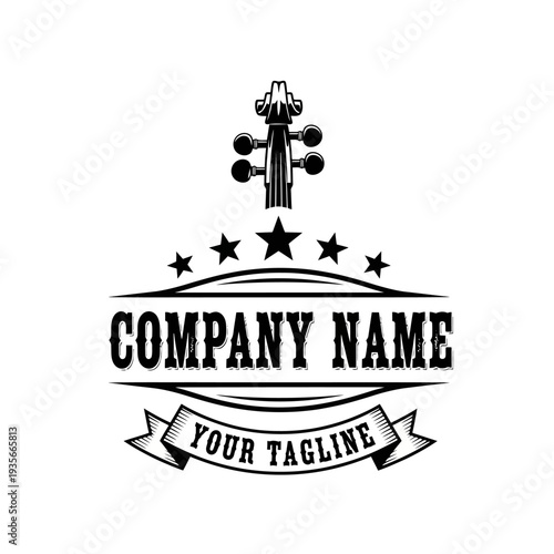 Photos Vintage Violin Headstock Logo with Stars and Banners for Company Branding