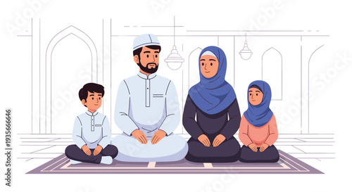Sahur Ramadan Kareem Night Illustration with Mosque, Lanterns, Crescent Moon and Iftar Dates
