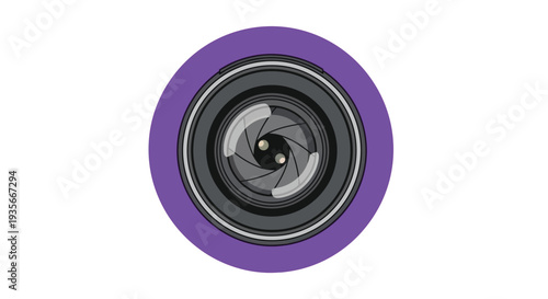 Vibrant purple camera lens on white background for creative projects