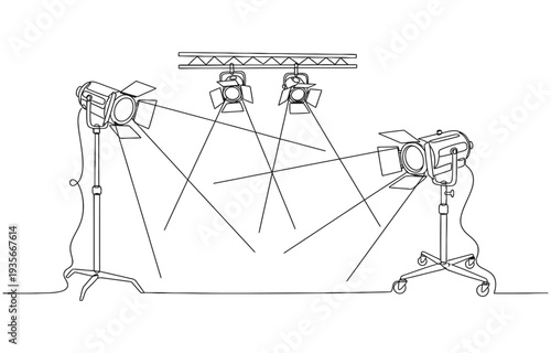 one Line continuous drawing vector spotlight icon.