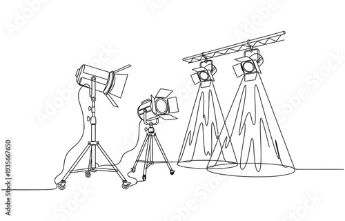 one Line continuous drawing vector spotlight icon.