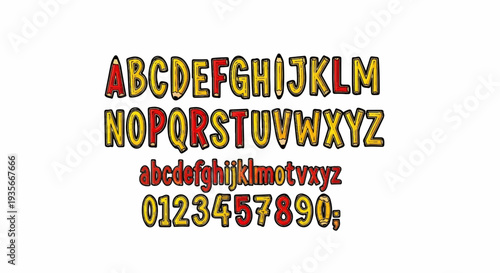 Cartoonish alphabet and numbers with a crayon-like texture