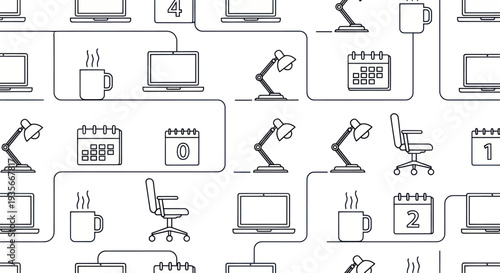 Office Supplies and Equipment Icons Set.