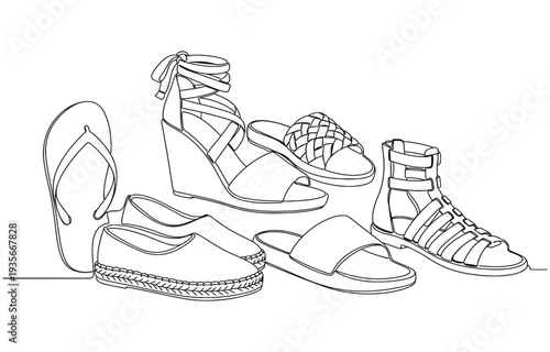 continuous one line drawing Summer footwear.