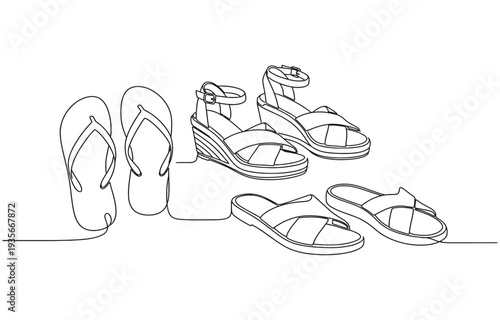 continuous one line drawing Summer footwear.