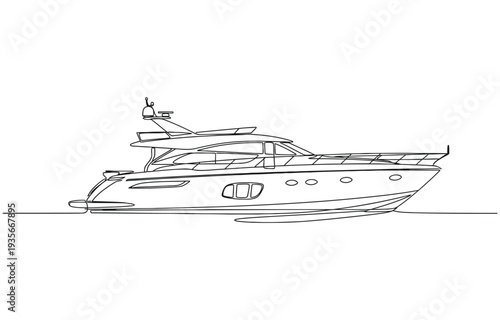 Continuous singe one line drawing art of luxury yacht speed boat sailing cruise vector.