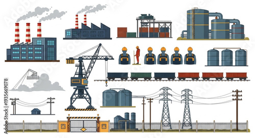 Industrial factory and infrastructure elements collection.