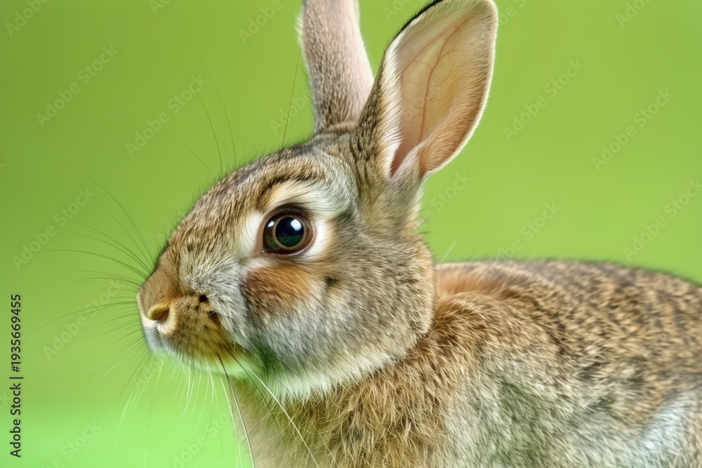 Obraz premium Captivating close-up of a curious rabbit exploring a vibrant green background during a sunny afternoon