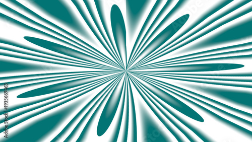 Abstract teal white radial starburst background with symmetrical elongated teardrop shapes, dynamic gradient motion, and modern geometric layout