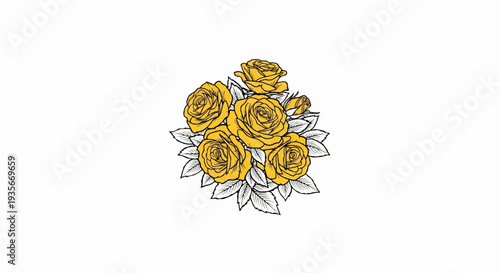 Sketch of a bouquet of yellow roses and grey leaves