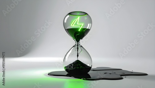 Green liquid hourglass with leaking glass bulb
