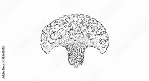 Stylized brain illustration with intricate folds and textured base