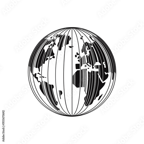 A minimalist black and white illustration of the earth s continents