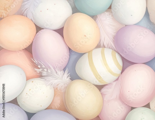 Colorful Easter Eggs and Soft Feathers for Spring Celebration