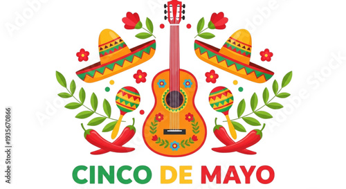 Fiesta Celebration Guitar Sombrero Maracas Festive Cinco De Mayo Party Design for Marketing
