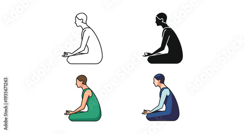 Meditation Pose Vector Icons Calm Mind
