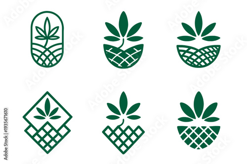 Ecology Logo Variations. Inspirational design with ecology materials trend. Icon set. Set Logo of Inspirational design with ecology materials trend: hemp fiber