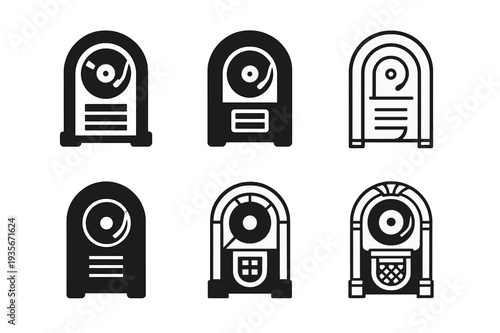 Analog Music Logos. Analog music experiences like vinyl records and live performances. Icon set. Set Logo of Analog music experiences like vinyl records and
